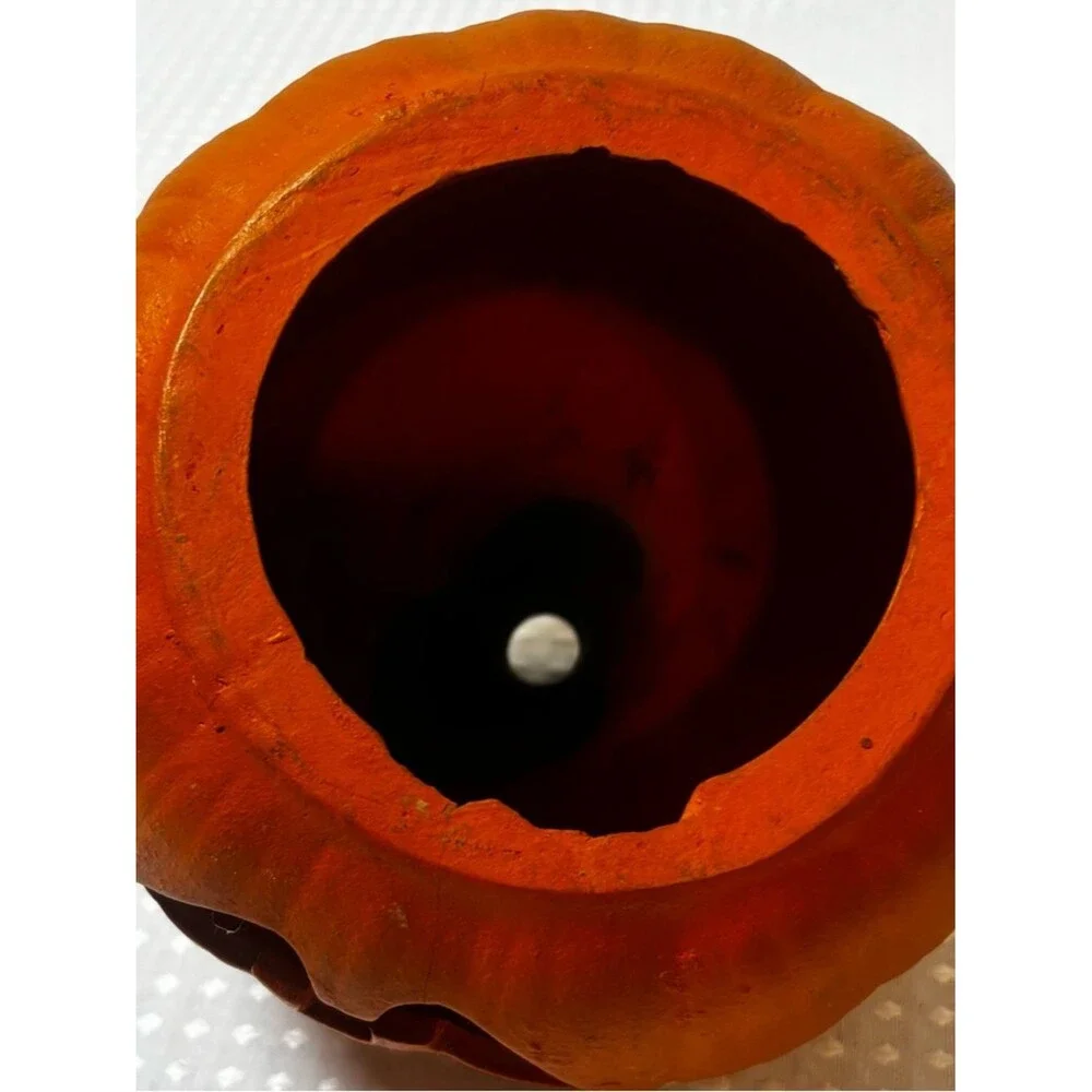 VTG Terracotta Hand Painted Jack O' Lantern Clay Pumpkin Halloween Luminary Duo